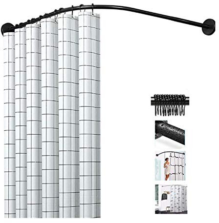 QYY Forme De L Tringle Rideau Douche Extensible sans Percage Tringle Douche Angle Ventouse Percage RéGlable Barre à Rideaux Rail 304 Acier Inoxydable pour Salle De Bain70 to 95×70 to 95 cm