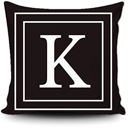 BAGEYOU Schwarzer Kissenbezug mit weißem Buchstaben-Monogramm K und Streifen englisches Alphabet-Anfangsdekorativ Quadratischer Kissenschutz für Schlafsofa Couch 40 x 40 cm, doppelseitiger Druck