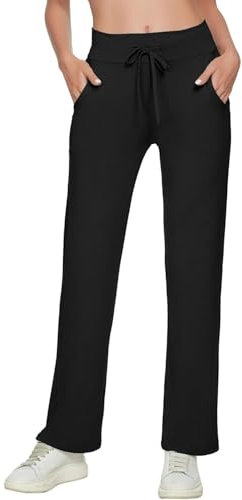 TownCat Yoga Hose Damen Sporthose Geradem Bein Hose Mit Taschen Drawstring Loose Jogging Bottoms Sport Im Freien Lauftraining Modal Trousers Active Leisure Schwarz M