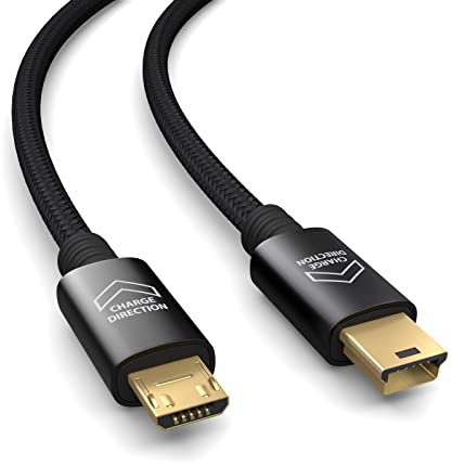 PAXO Cable de conexión USB OTG de 1m, cable MICRO-USB a MINI USB, carga dispositivos USB MINI, cable de datos, cable de carga, USB 2.0, negro