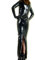 Rubberfashion Wetlook Damen Kleid lang - glänzendes metallic Wetlook Partykleid Langarm ohne Handschuhe Schwarz metallic XL
