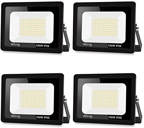 Blivrig 4 Packungen LED Strahler Außen 100W, 10000LM Scheinwerfer Superhell 3000K Warmweiß, Wasserdicht IP66 Außenleuchte Flutlicht für Hof, Garage, Sportplatz, Flur
