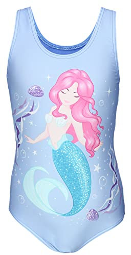 Aquarti Mädchen Badeanzug mit Ringerrücken Print, Farbe: Meerjungfrau im Wasser Blau/Pink/Türkis, Größe: 122
