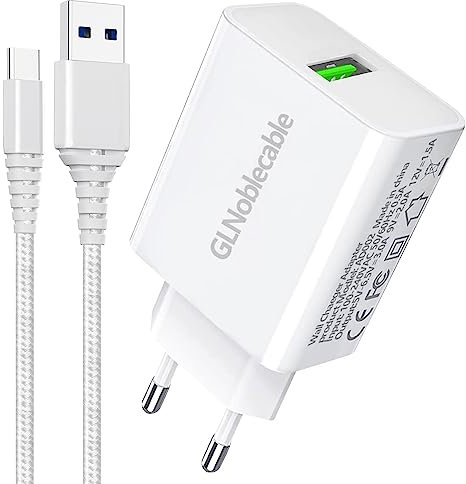18W Ladegerät mit Ladekabel für Samsung A51 A71 A72 A23 5G A70 A22 A04S A05S A15 A03S/S21 Plus FE S10 S9 A20E A40 A31 A41 A21S,Xiaomi Mi 11 10 9 8 7,Quick Charge 3.0 USB Netzteil Schnellladegerät
