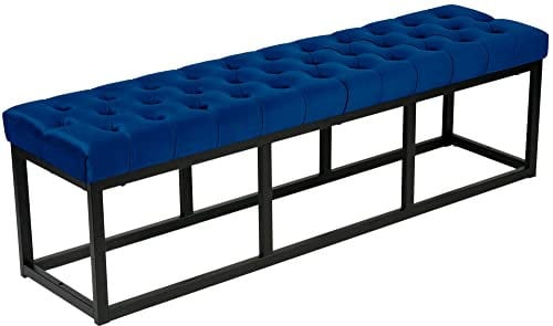 CLP Sitzbank Polson Samt Mit Metallgestell I Gesteppte Polsterbank I Metallbank Mit Samtbezug, Farbe:blau, Größe:150 cm