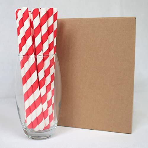 Pajitas de Papel a Rayas Rojas Brillantes (10mm x 200mm) - 200 Unidades - Certificadas por el FSC/Seguras para alimentos/Libres de PFAS/Biodegradables/Ecoamigables/Duraderas/Ideales para batidos