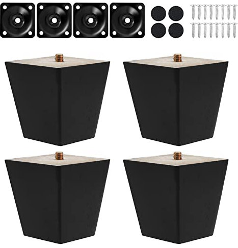 Knpwer 4 patas de muebles de madera, 6 cm, patas de mesa de madera maciza, patas de muebles de repuesto con tornillos de placa de montaje y protector antideslizante (6 cm)
