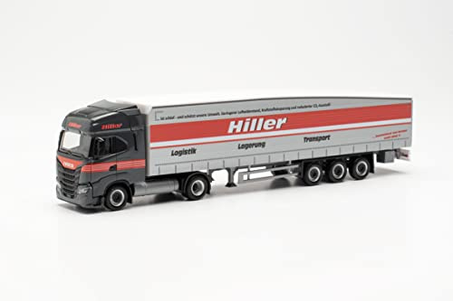 herpa Truck Model Iveco S-Way Schmitz Ecoflex Semitrailer Hiller Logistik, true to its original scale of 1:87, Car Model, Model Building, Decoration, Accessories For Miniature Models Made Of Plastic