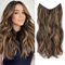 Ms Taj Invisible Secret Wire Extensions 50cm, Honey Brown with Highlights Extensions lange mit Einstellbarer Größe,ein Stück Synthetik lockiges Haarverlängerungen Clip in Haarteile für Frauen