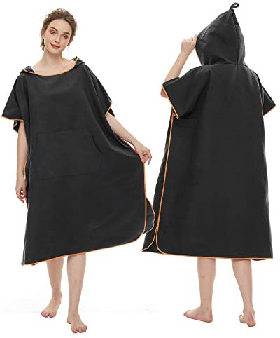 JORAKI Handtuch Poncho Erwachsene, Surf Poncho Microfaser Handtücher Badeponcho Strandtuch Damen Herren Umziehhilfe Ultraleicht und Schnelltrocknend Badehandtuch für Surfen Camping Schnorcheln Strand
