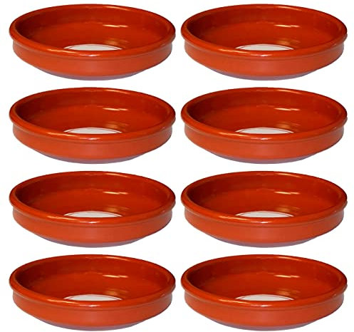 Tradineur - Pack de 8 Cazuelas Redonda de Barro - Apta para vitro y Horno - Ideal para guisos y asados caseros - Ø 24 cm