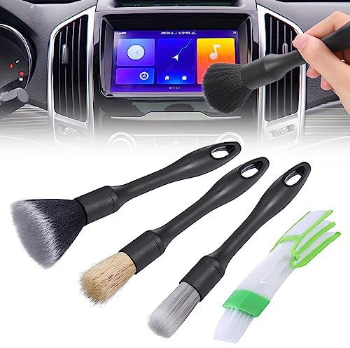 JIZZU 4 Stück Auto Detailing Bürsten Set, Auto Detailing Pinsel Set, Reinigung Pinsel Set Auto Innen Detailing Bürsten zum Reinigen von Rädern, Motor, Auto Innenraum, Lüftungsschlitzen