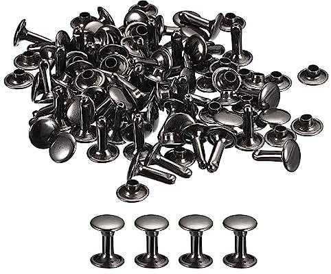 QUARKZMAN 100 Set Leder Nieten 9mm Runde Nieten Hohlnieten Doppelt Kappe Nieten 12mm Höhe Metall Nieten Niete für Leder Handwerk Reparatur DIY Geldbeutel Gürtel Taschen Schuhe Rotguss