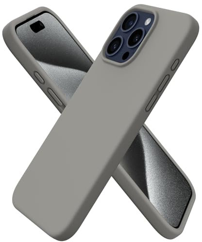 ORNARTO Compatible with iPhone 15 Pro Max Case 6.7, Slim Liquid Silicone 3 Layers Full Covered Soft Gel Rubber 15 Pro Max iPhone Case Cover 6.7 inch- Grey