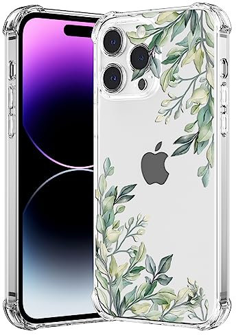 RALEAVO Compatible withiPhone 15 Pro (6.1) Clear Floral Case Girly Soft Slim Bumper Case with Flower Pattern for iPhone 15 Pro-Leaf Pattern