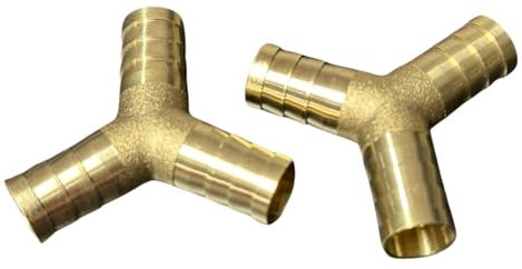 2x Stück T- / Y- Schlauchverbinder Schlauchanschluss Adapter Messing (2x Y-Schlauchverbinder, 12mm)
