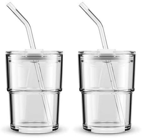 BLUEPOLAR Lot de 2 gobelets à eau de 400 ml avec paille et couvercle scellé pour café, thé glacé, paroi épaisse (blanc)