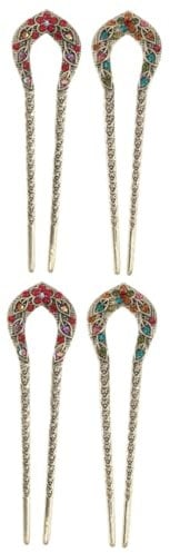 FRCOLOR 2sets Chic Rhinestone Hair Dovetail Clip Vintage U-shape Hairpin Double Prong for Weddings Banquets Parties 2pcs*2