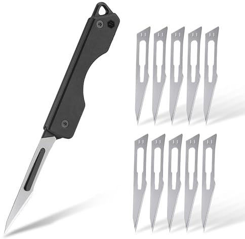 KeyUnity KK01S Titanium Klappmesser, Utility EDC Taschenmesser mit #11 austauschbare Klinge, für Outdoor-Jagd, Camping, Angeln, Wandern für Männer & Frauen (Schwarz)