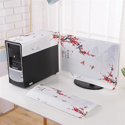 Hixingo 3 Pieces Set Computer Dirt-proof Cover, Desktop PC Dust Cover Protector Computer Screen Display Protective for 19-32 inch PC, Desktop and TV (Tree Flower,32 inches)