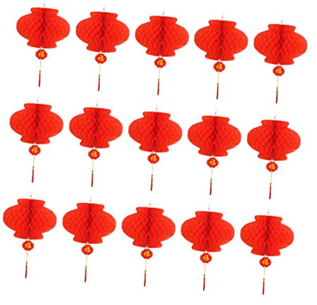 Yardwe Chinesische Laternen 15St Laterne Wabendekor chinesisches Chinesische Neujahrsdekoration weihnachtsdeko Bienenwabe schmücken rot Hängende Laterne