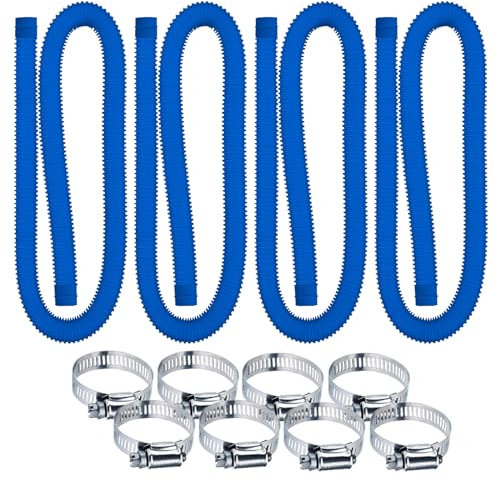Dechoga Poolschlauch 32mm, 4 Stück Pool Schlauch für Poolpumpen, Ø 32mm Schwimmbadschlauch Ersatzschlauch mit 8 Stück Metallklemmen, 150cm Poolschlauch für Filterpumpe und Salzwassersystemen