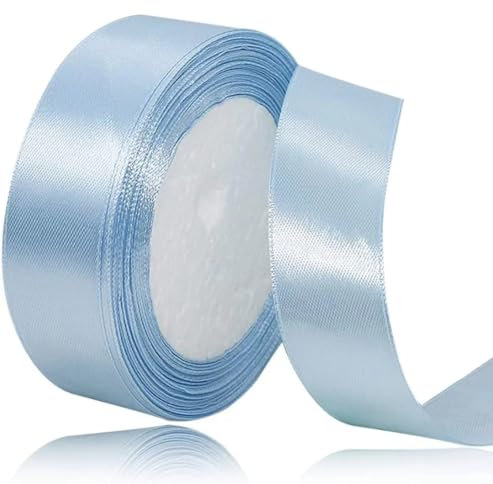 Geschenkband Hellblaues 25 mm Breit,23 Meter Satinbänder Hellblaues Stoff Schleifenband Kunsthandwerk,Hochzeitsdekoration, Weihnachten, Haarbögen, Blumensträuße, Geburtstag und Geschenkverpackung