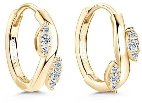 Lllunimon Blatt Moissanit Creolen Sterling Silber Moissanite Huggie Creolen Ohrringe für Männer Frauen Glänzender Schmuck Geschenke,Gold