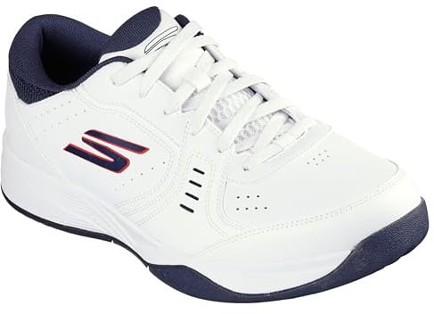 Skechers Men's Viper Court Smash-Athletic Indoor Outdoor Pickleball Shoes | Relaxed Fit Sneakers, White/Navy/Red, 11 UK