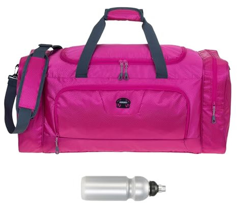 Sporttasche Damen Herren Trainer XL 69 cm 55 L Nassfach Reisetasche Schuhfach Sport Fitness Sauna Gym Bag Tasche sehr groß 1244 + Trinkflasche (Pink Berry (rosa))