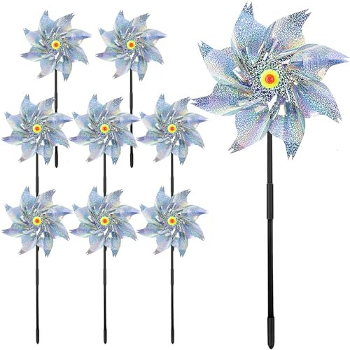 EUZLABBY 9 Pièces Moulin à Vent Réfléchissant Anti-Oiseaux,Répulsif Oiseaux Réfléchissant,Moulins à Vent Jardin Exterieur,Jardin décoratif pour protéger Le Jardin, verger, Cour, Toit.