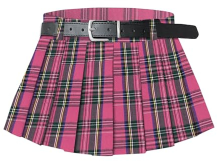 SANGTREE Mini jupe plissée extensible avec ceinture pour femme, Plaid rouge rose, XX-Large