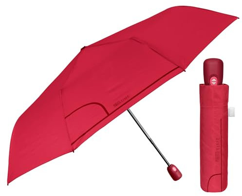 PERLETTI Paraguas Mujer Plegable Abre y Cierre Automático - Sombrilla Lluvia Resistente Cortaviento Colorado - Paraguas Pequeño Compacto Práctico para Chicas - Diámetro 98 cm (Rojo Hibisco)