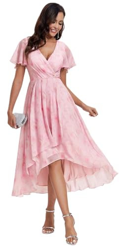 Ever-Pretty Abito da Ospite Scollo A V Maniche A Volant Gonna A Trapezio Abiti Cerimonia Donna Eleganti Rosa Viola Chiaro 38