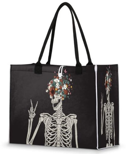TropicalLife Große Handtasche mit Totenkopf-Motiv, für Damen, Jugendliche, Mädchen, Schultertasche, Shopper Arbeit, Fitnessstudio, Organizer, Tasche, Tragegriff oben, farbig, XX-Large