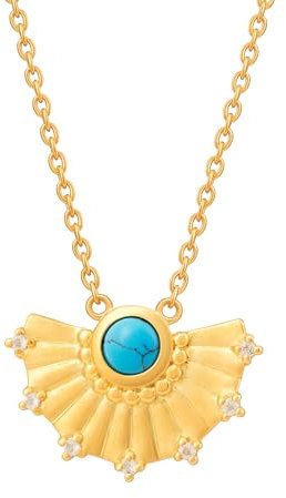 Caï Damen Collier 925 Silber vergoldet Fächer Anhänger mit Türkis & Weißtopas 925/- Sterling Silber 45+5cm Glänzend Türkis gelb 274250082V-50
