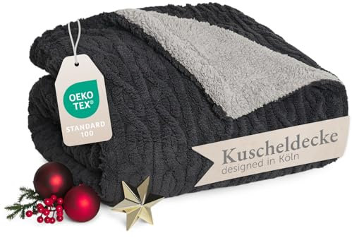 Blumtal coperta pile plaid 230x270 cm con disegno a treccia - coperta divano invernale con certificato OEKO-TEX - coperta matrimoniale microfibra - coperte pile matrimoniali sherpa - antracite/grigio