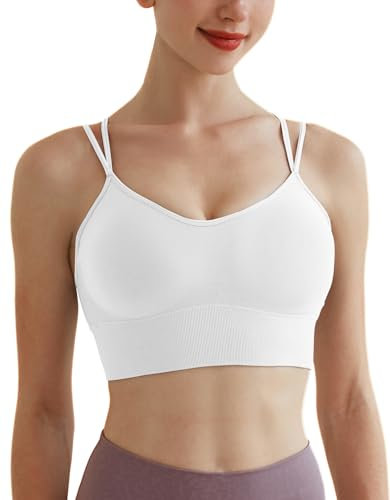 Memoryee Sport BH Damen Große Brüste Push Up Ohne Bügel Kreuz Rücken Rückenfrei Gepolstert Mittlere Unterstützung Crop Top für Yoga Tanz Laufen Radfahren Weiß S