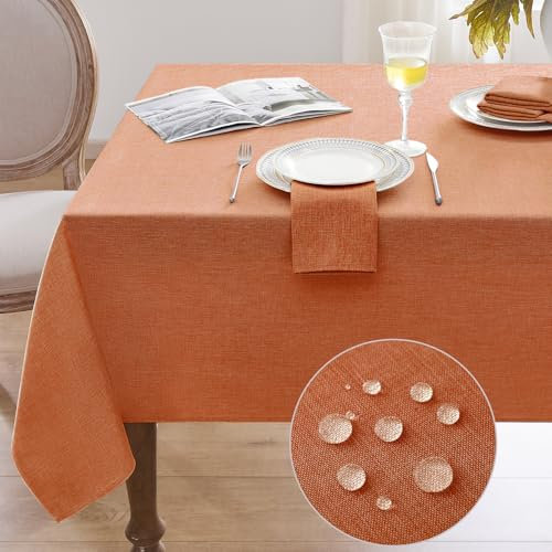 Softalker Tischdecke Herbst abwaschbare 240x140 cm Orange aus Leinenoptik Tischdecken Wasserabweisende Tischtuch Rechteckig Table Cloth für Outdoor holztisch, Garten, Einschulung, Party, Halloween