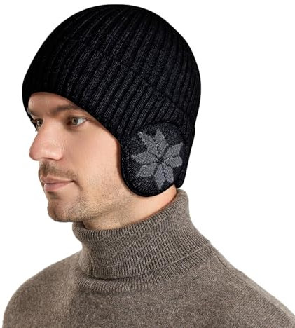 YAMEE Bonnets Tricoter Hommes avec Cache-Oreilles Chaud,Bonnets Slouch Beanie Hommes Peluche Doux,Chapeau d'hiver Femme Bonnet Tricot Coupe-Vent,Ski Hiver Chapeaux Unisexe pour Activité de Plain Air