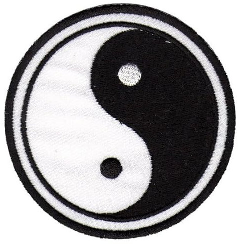 Yin und Yang Zeichen Schwarz Weiß Aufnäher zum aufbügeln oder aufnähen Bügelbild Aufbügler für Kleidung gestickter Bügelpatch Applikation Jin Jing Jang China Patch Größe 7,8 x 7,8 cm