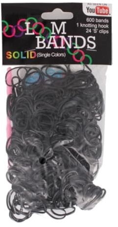 LND Gifts Loom Bands Kit, Replacement Loom Bands Refil 600 Bands in Pink, Purple, Black, White, Knotting Hook, 24 S Clips (Black)