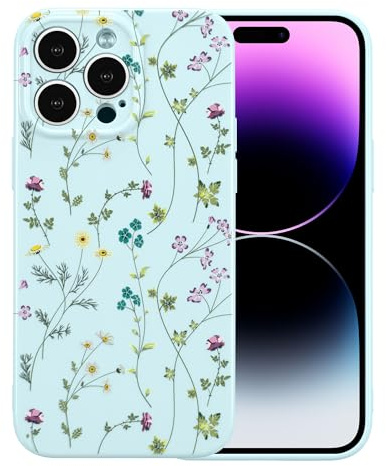 RALEAVO Flower Case for iPhone 13 Pro Max Cute Shockproof Cover, Blue | For iPhone 13 Pro Max Floral Spring Aesthetic Pretty Phone Case, Drop-proof Slim Thin Soft TPU Material, Girls & Women Gift