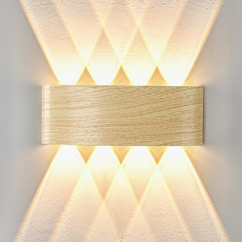 Doughelec LED Wandleuchte Innen Aussen Holz, Wandlampe Vintage 8W IP65 Wasserdicht LED Aussenlampe Wand Warmweiß 3000K Flurlampe Up Down 120°Abstrahlwinkel Gold für Wohnzimmer Flur Terrasse, 22CM