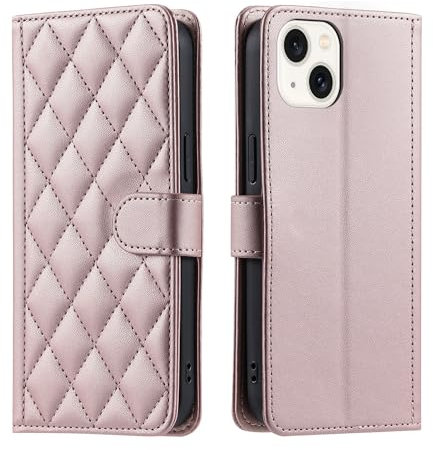 Lucyliy Coque pour Apple iPhone 15 Compatible avec iPhone 15 A3090 A2846 A3089 Etui pour téléphone Portable Couverture en Cuir PU Rose Gold