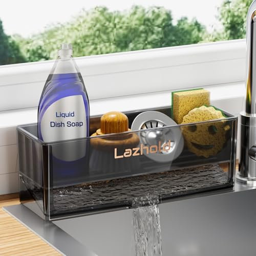 Lazhold Organizador de Fregadero Cocina de Esponja con Estante Extraíble y Gran Capacidad, Organizador de Fregadero para Baño Cocina Fregadero (Negro)