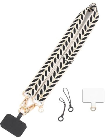 Beojonvy Cuerda para Móvil, con 2 Parches Duraderos, Universal Correas Ajustable Movil Colgar Colgante cuerda movil,Compatible con Todos Los Teléfonos Inteligentes,Negro