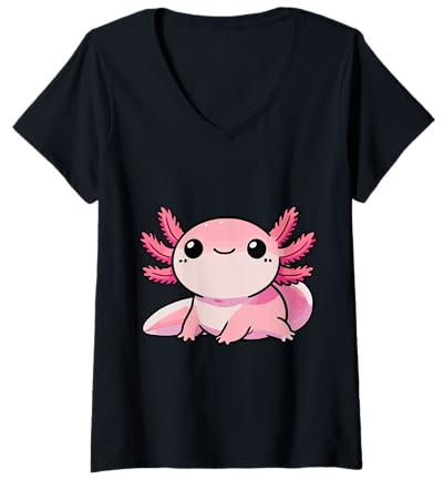Donna Kawaii Axolotl, grazioso design anfibio Maglietta con Collo a V