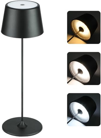 MU LIN Lampada Lampada da Tavolo Ricaricabile e Senza Fili con Controllo Touch, Utilizzabile anche come Lampada da Esterni, Dimmer, 2200-3000 K, Altezza 35 cm, Colore Nero per ristorante e Casa