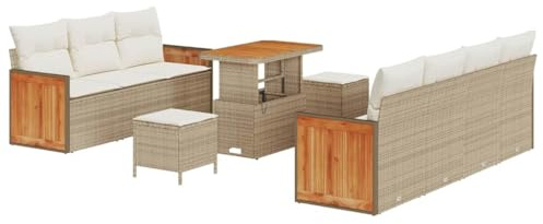 vidaXL 10-teiliges Garten-Sofa-Set mit Kissen aus Polyester in Beige, aus Poly Rattan. Perfekt für Balkon, Loungesitz und Terrasse. Modernes Design.